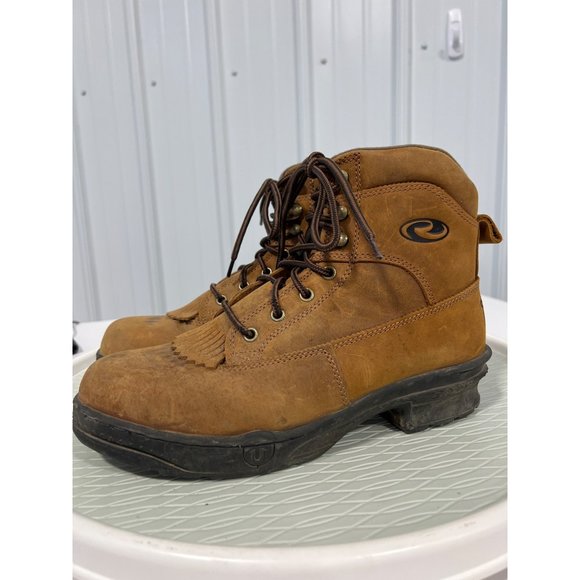 Roper Crossrider Round Toe Western Boot Mens 9 Lace Up Brown Leather Kiltie - Picture 8 of 11